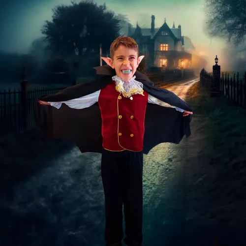 Fantasia Infantil Menino Vampiro Halloween Luxo Com 5 Peças