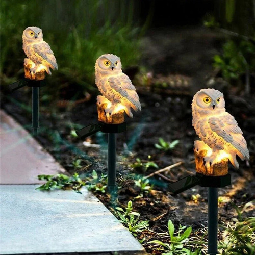 Lampara Led Solar Buho Jardín Terraza Decoración Color Blanco