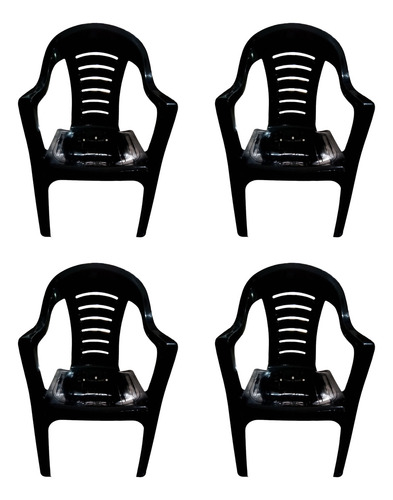 4 Sillón Silla Plástica Apilable Reforzada Malawi Florida Color Negro