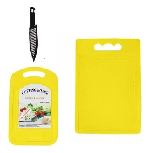 Aleissi Set 2 Tablas Picar Con Cuchillo Cocina Frutas Verdur Color Amarillo Geométrico