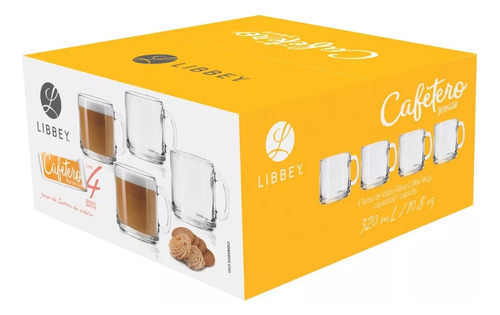 4 Taza De Vidrio Lisa Tarro Liso Para Cafe 320 Ml Libbey