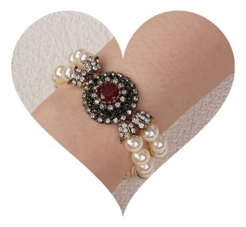 Wekicici Pulsera De Perlas De Múltiples Capas Con Diamantes 