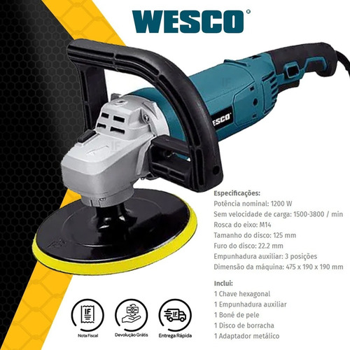 Imagem 4 de 7 de Lixadeira Politriz 5 220v 1200w Ws4504k Wesco + Boina Maleta