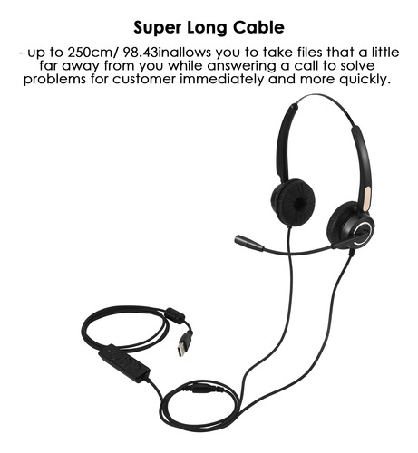 250cm Auriculares De Centro De Llamadas Usb Con Micrófono