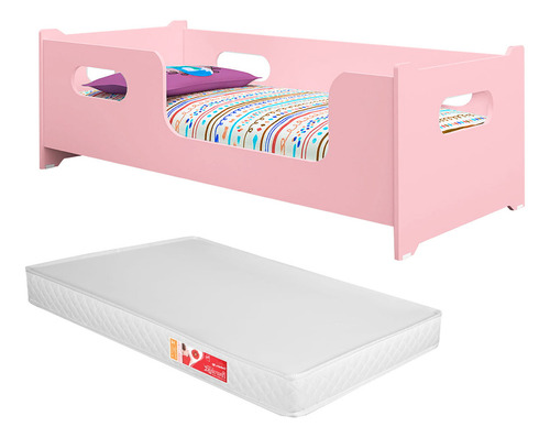 Berço Mini Cama Enacnto Montessoriana Com Colchão Infantil E Proteção Lateral Para Quarto De Menina Cor Rosa