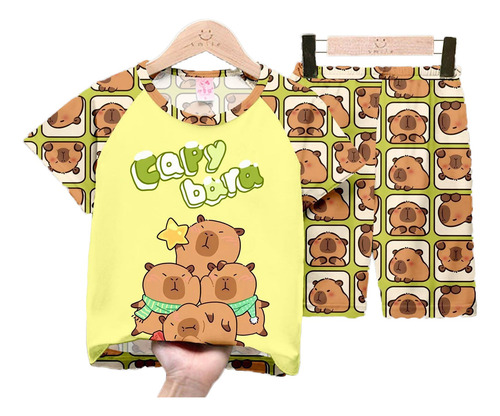 Ropa Deportiva De Capibara Conjunto De Camiseta Para Niños Verde Carpincho M(6-7años)