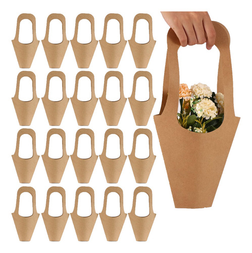 50 Bolsas De Regalo De Flores De Papel Kraft