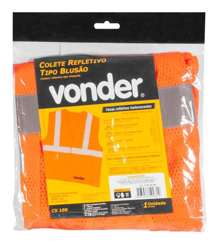 Imagem 3 de 5 de Colete Refletivo Com Bolso E Zíper Laranja Cv105 - Vonder