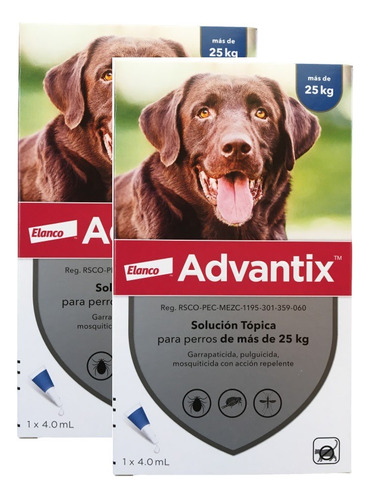 Pack De 2 Advantix Perros +25kg Contra Pulgas, Garrapatas