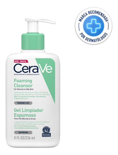 Gel Limpiador Cerave Espumoso Piel Normal A Grasa 236 Ml 