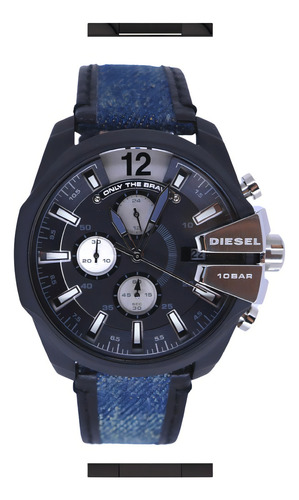 Relógio De Pulso Diesel Relógio Diesel Masculino Mega Chief Azul Dz4568b1 P2pd Analógico Para Masculino Fundo Preto Com Correia De Aço Cor Azul