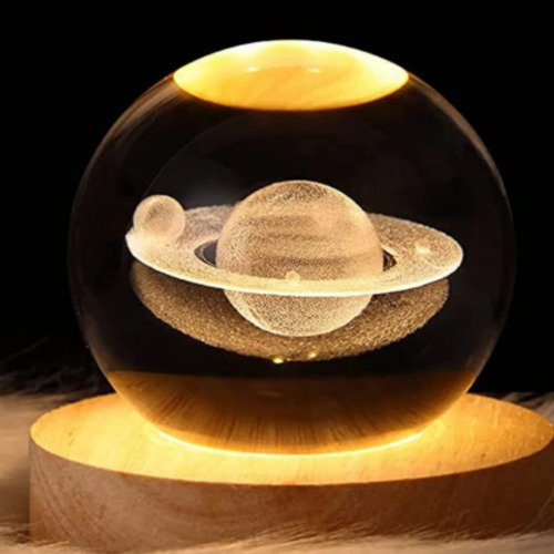 Esfera 3d Lampara De Cristal Led Luz De Noche Regalo Adorno Cristal Saturno
