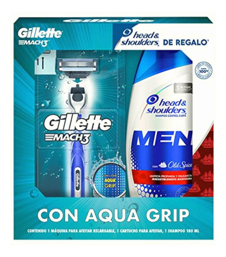 Gillette Kit Mach3 Rastrillo Para Afeitar Aqua Grip