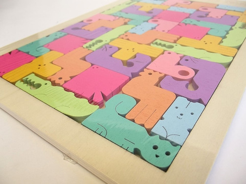 Rompecabezas Animales Juego Madera Tetris Adultos Y Niños