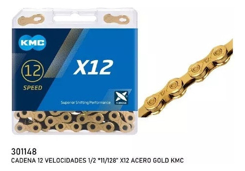 Cadenilla Kmc X12 1/2 *11/128 *126 Links Gold 12 Velocidades