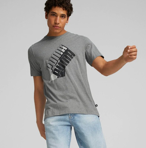 Playera Puma Gris Casual Para Niño Power Logo Tee 