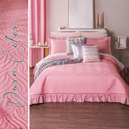 Colcha Neo Rosa Matrimonial Capitonado Sin Hilo Concord