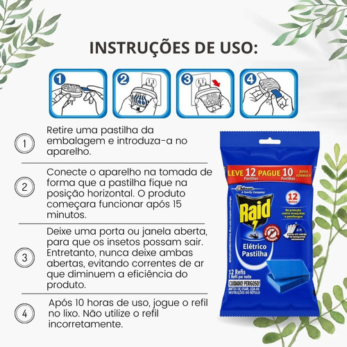 2 Unid. Refil Repelente Tomada Raid Pastilha 12 Un Original