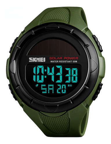 Reloj Cronógrafo Luminoso Skmei Solar Energy Color De La Correa Verde