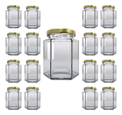 Frasco Hexagonal 250 Ml Vidrio Cristal Con Tapa 6 Pcs