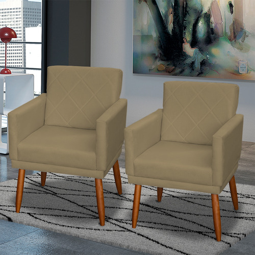 Kit 4 Poltronas Decorativas Para Sala De Espera Manicure Cor Nude Desenho Do Tecido Suede Liso