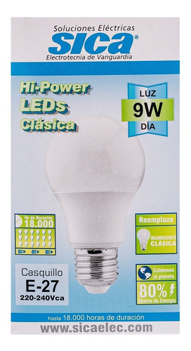 Imagen 4 de 5 de Lámpara Led Sica 9w - Clásica - Luz Fría - Bajo Consumo