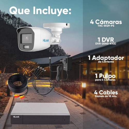 Hilook Kit De Camaras De Seguridad Exterior Con Micrófono Integrado Hl-1080-cv/a 4 Cámaras Bala De Video Vigilancia Turbohd 1080p Cctv Colorvu Blanco