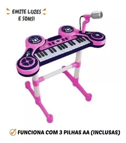 PIANO INFANTIL ELETRÔNICO C/ MICROFONE E EFEITOS DE DJ (ROSA E AZUL)