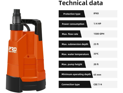 Bomba De Agua Sumergible Para Uso General, Prostormer 1/4hp