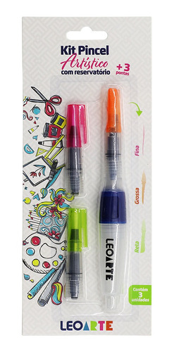 Kit Pincel Artístico Brush Com Reservatório Leoart 3 Pontas