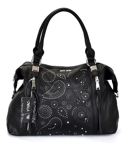 Cartera Importada Cuero Sintetico Negra Tachas Pierre Cardin