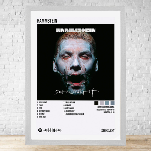 Cuadro Rammstein Sehnsucht 30x40 Con Vidrio Y Marco C303 Blanco Moderno