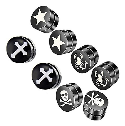 4 Pares De Aretes Magnéticos Falsos De Acero Inoxidable De