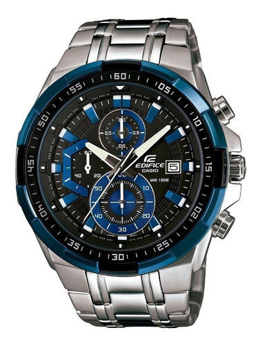 Reloj Casio Edifice Efr-539d-1a2vudf Hombre Color De La Correa Plata Color Del Bisel Azul Color Del Fondo Negro