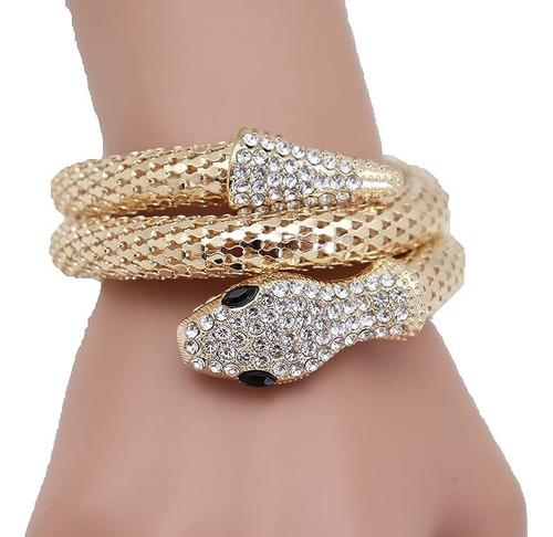 Brazalete Serpiente Con Pedrería Gold Plated