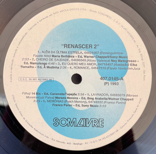 Vinil Lp - Renascer 2 - Novela Da Globo - 1993 Estandar (Usado)