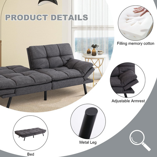 Sofá Cama Futón Moderno Convertible De Espuma Gris
