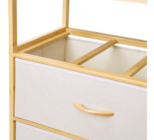 Mu:4life Organizador Cómoda Estructura Bambú Y 5 Cajon Tela Color Lino