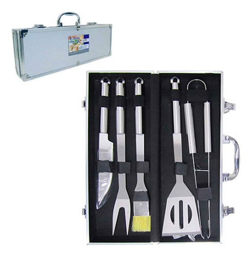 Kit De Churrasqueiro C 5 Pçs Inox Profissional Acessorios 