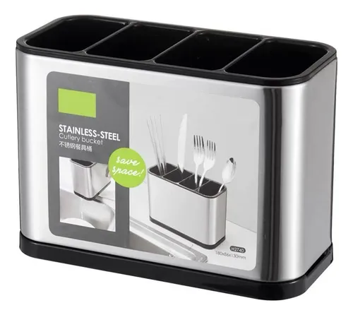 comprar Soporte para cubiertos de fregadero de acero inoxidable, 18 x 8,6 x 13 cm, acero inoxidable gris