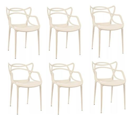 Kit 6 Cadeiras Allegra Master Para Sala De Jantar E Jardim Cor da estrutura da cadeira Bege Cor do assento Bege