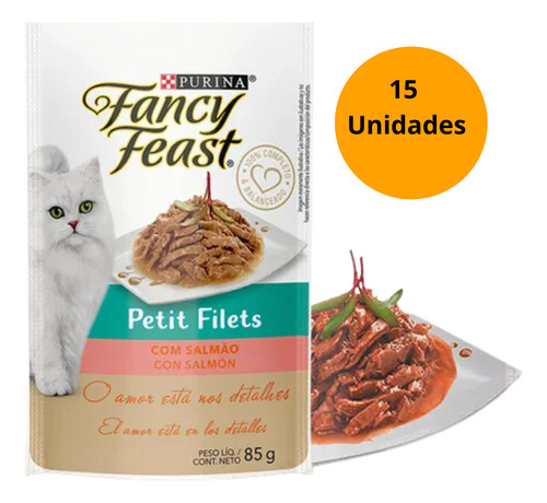 Kit 15 Fancy Feast Sachê Petit Filets Com Salmão 85g