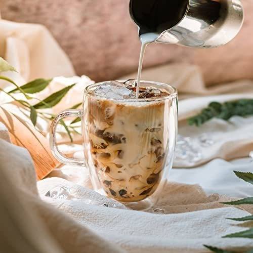 Tazas De Café Doble Pared, 16 Oz, Cristal Transparente Con