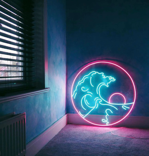 Letrero Luz Neon Gran Ola Retro Led Con Control Remoto