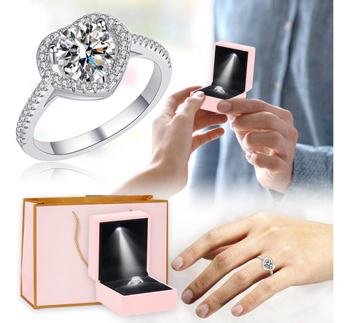 Anillo Compromiso Promesa Boda Corazón Plata Moissanita 1ct