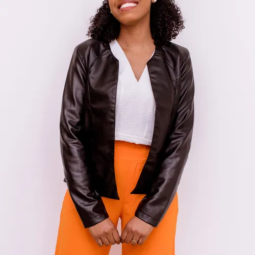 Blazer feminino couro sintetico 2025