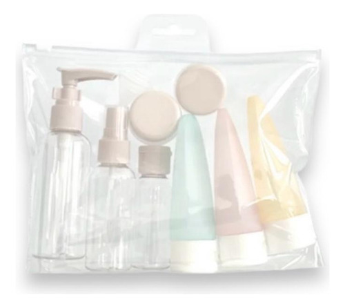 Kit Envases Para Viaje 8 Frascos Estuche Transparente 