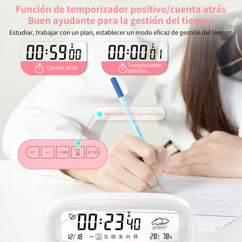 Reloj Digital Pared Pilas Despertador Con Termómetro Y Alert Color Blanco Reloj De Pared Reloj Decorativo Pared