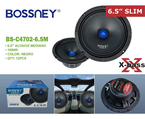 Bocina Medio Rango Bossney Para Carros Pickups & Suv 1000w 2 Negro