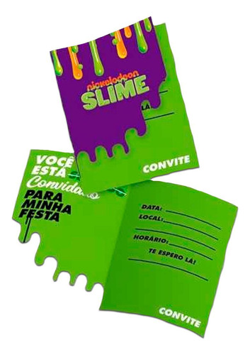 Convite De Festa De Slime De Aniversário Com 8 Unidades